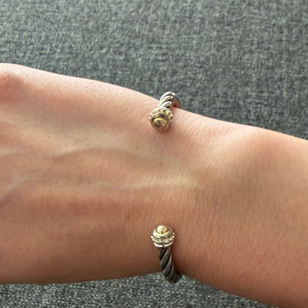 Twisted Cable Open Cuff Bracelet with Gold Accents - Silver and Gold tone - Picture 3 of 5